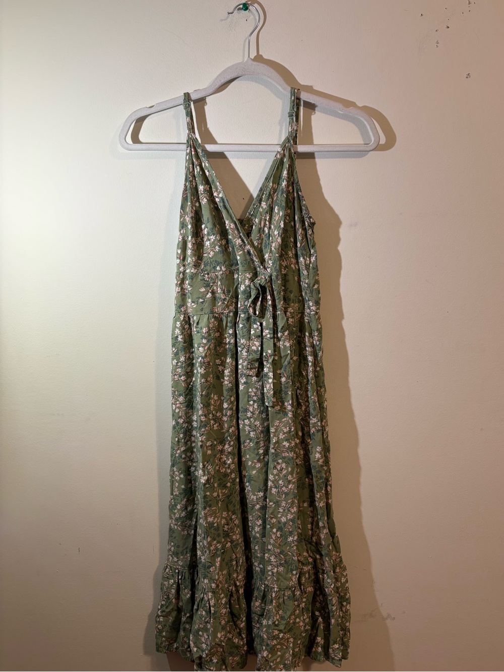 A.U.W Sundress women’s small Floral Green maxi adjustable strap tie front boho
